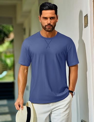 Cotrasen Men's T Shirts Cotton Drop Shoulder Short Sleeve Shirts for Men Casual Soft Comfort Loose Fit Mens Summer Tee Shirts