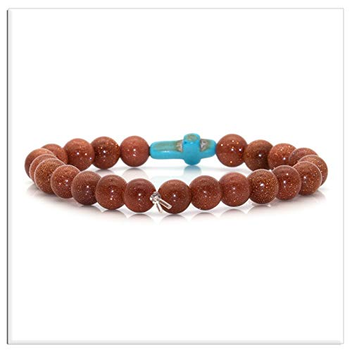 Image of Xusamss Fashion Religious Cross Bracelet 8mm Tiger Eye Turquoise Beads Elastic Bracelet,7 1 /2 wrist