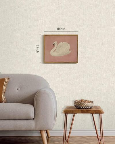 Image of KISSFOX Framed Wall Art Vintage Wall Decor Pink Swan Pictures Retro Animal Canvas Art Rustic Aesthetic Paintings Farmhouse Artwork For Bedroom Living Room Kitchen