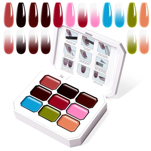 Image of THR3E STROKES Solid Cream GelPolish Set, 9 Colors Pudding Gel Nail Polish Palette with Nail Brush, Nude Pink Orange Red Solid Gel Polish Nail Art Kit Soak Off Portable Gift for Girls /Friend DIY Home (D)