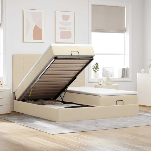 Vetnasa Estructura de Cama otomana con colchones Tela Crema 160x200cm Mobiliario, Camas y Accesorios, Camas y somieres Crema 125,78 KG