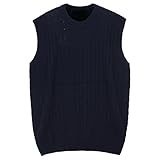 ililily Men Solid Color Cable Knit Sweater Vest Sleeveless Jumper Top, Navy, US-L