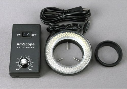 Image of AmScope SM-1TSZ-144-10M Digital Professional Trinocular Stereo Zoom Microscope, WH10x Eyepieces, 3.5X-90X Magnification, 0.7X-4.5X Zoom Objective, 144-Bulb LED Ring Light, Pillar Stand, Includes 0.5X and 2.0X Barlow Lenses and 10MP Camera with Reduction Lens and Software