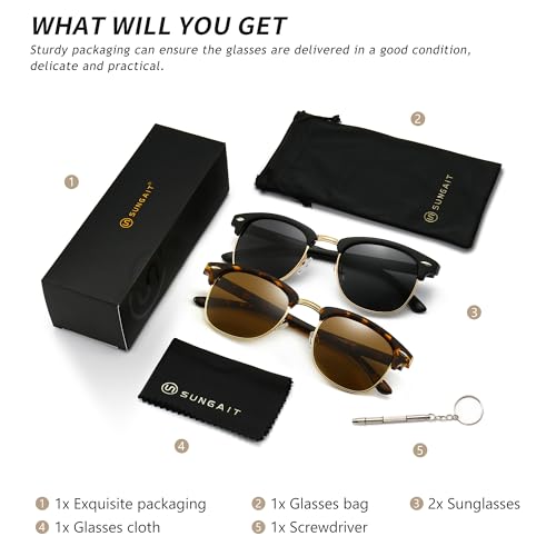 Image of SUNGAIT Polarized Sunglasses for Men and Women, Classic Half-Frame Retro Shades for Driving, Travel, and Outdoor Activities