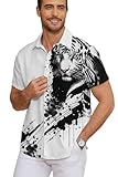 METRONS Men's Tiger Button-Down Shirt Exotic Animal Print Short Sleeve Hawaiian Shirts,Tiger,XL