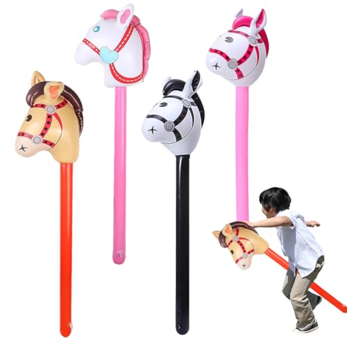 4 piezas de globo inflable de caballo, palos inflables de caballo, palos inflables de cabeza de caballo, para niños niñas caballos fiesta de cumpleaños regalos accesorios decoración