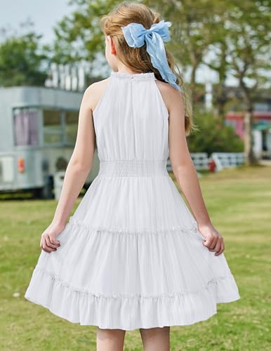 Arshiner Girls Halter Neck Sleeveless Dress Casual Flowy Smocked Cute Summer Dress for 5-12 Years3