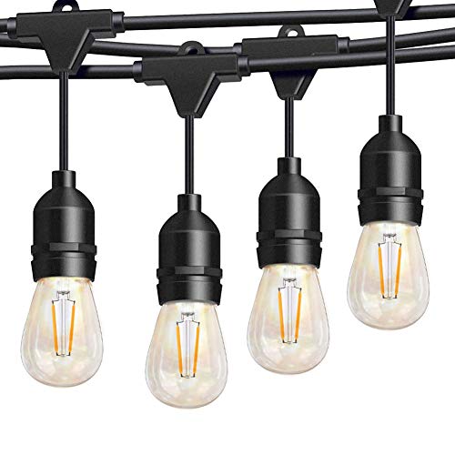 Outdoor String Lights 48Ft Patio Lights with 15 2W LED Dimmable Vintage Edison Bulbs, Commercial Grade Yard Lights Created a Soft Warm Ambiance for Your Gazebo Bistro Backyard Deck Parties-S14