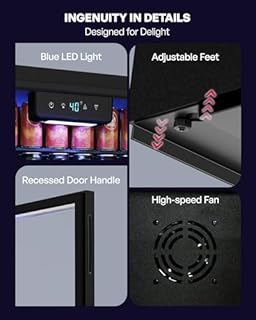 Icyglee Beverage Refrigerator Cooler, 126 Can Mini Fridge with Glass Door for Wine, Soda Beer, Beverage Cooler for Home, Bar, Office with Adjustable Removable Shelves, Black