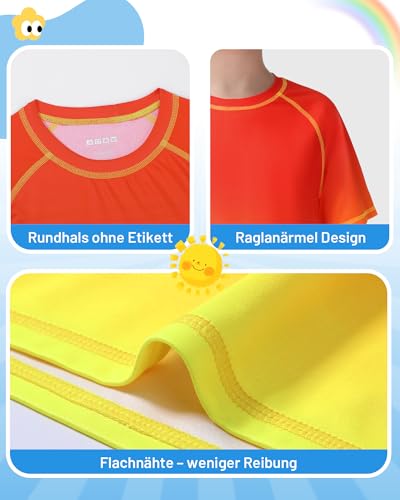 Runhit UPF 50+ UV Shirt Kinder Kurzarm, Atmungsaktives Badeshirt Schwimmshirt Jungen, Schnell Trocknend Rash Guard Tshirt für Outdoor Strand Wassersport, Orange Farbverlauf 152