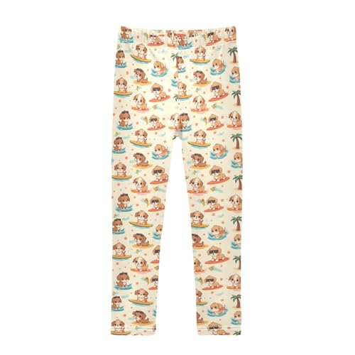 Surfboard Dog Pattern Girls Leggings Kids Yoga Pants Athletic Tights Pants 4-10 Years