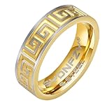 SYDNFZY Mens Wedding Band Ring - Fashion Durable Stainless Steel Engagement Promise Rings for Men Women, 6mm Greek Key Ring for Men Couple Jewelry Gift Ring Size 6 7 8 9 10 11 (Greek key-gold, 10)