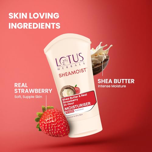 Image of Lotus Herbals Sheamoist Shea Butter and Real Strawberry 24 Hour Moisturiser for Normal to Dry Skin, 100g (Pack of 2)