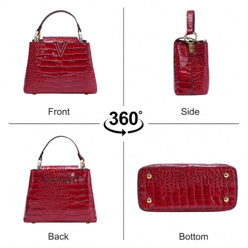 Image of TRBSXRT Small Satchel Bag for Women - Crocodile Leather Purse Classic Crossbody and Shoulder Bag