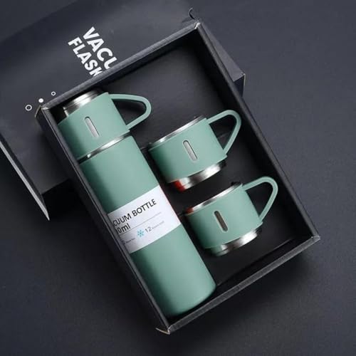 Image of Personalized Flask Set with 3 Cups | Premium Gift Set for Drinks | Stainless Steel Flask with Shot Glasses for Travel, Parties, and Gifting | Durable & Stylish (Customiz) (Green)
