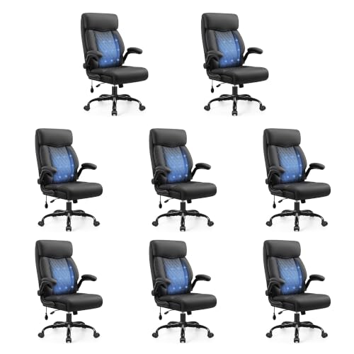 Image of Ergonomic Office Chair with Lumbar Support, Executive Leather Computer Desk Chair with Flip Up Arms & Rocking Function, High Back Big and Tall Comfortable Gaming Chair for Home Office