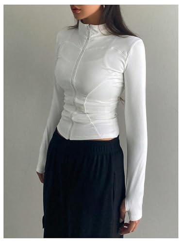 GORGLITTER Women's Leopard Print Zip Up Jacket Long Sleeve Mock Neck Slim Cheetah Tops3