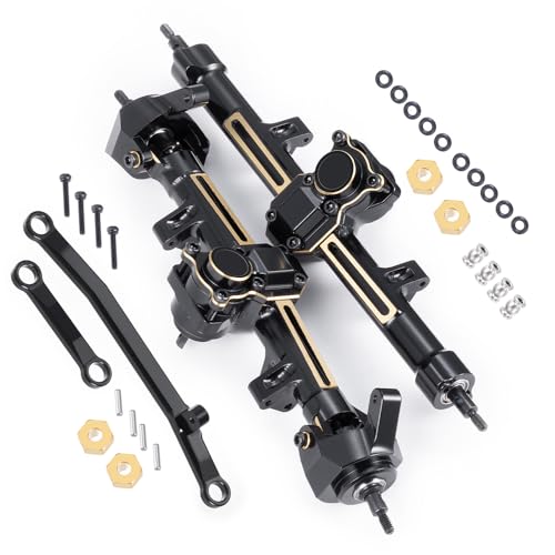 MORLORDY SCX24 +4mm Extended Axles Set CNC Front Rear Axles Set with Steering Links Brass Hex for Axial SCX24 Bronco Gladiator Deadbolt JLU C10 1/24 RC Crawler Car Upgrades Parts(Front & Rear)