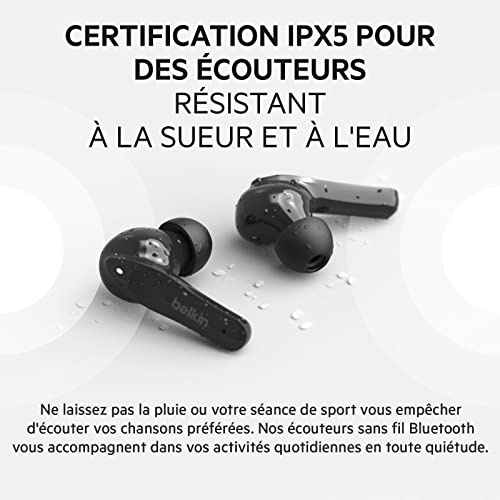 Belkin Écouteurs sans fil SOUNDFORM Move (True Wireless, Bluetooth, commande tactile, certification IPX5, basses profondes, pour iPhone, Android, etc.)
