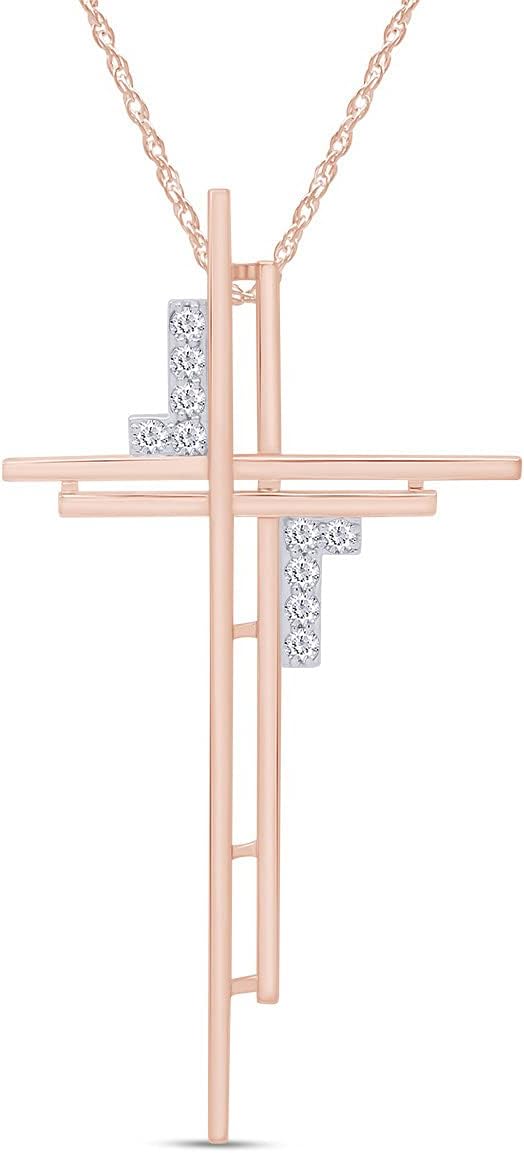 SAVEARTH DIAMONDS 1/2 Carat CT.t.w Round Cut Lab Grown Diamond Double Cross Pendant Necklace In 14k Gold, 18" Chain (0.50 Cttw, G-H Color, VS-SI Clarity)