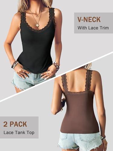 Image of Ibeauti 2 Pack Lace Camisole Tank Tops for Women Sleeveless Summer Going Out Tops Ribbed Cami Undershirts