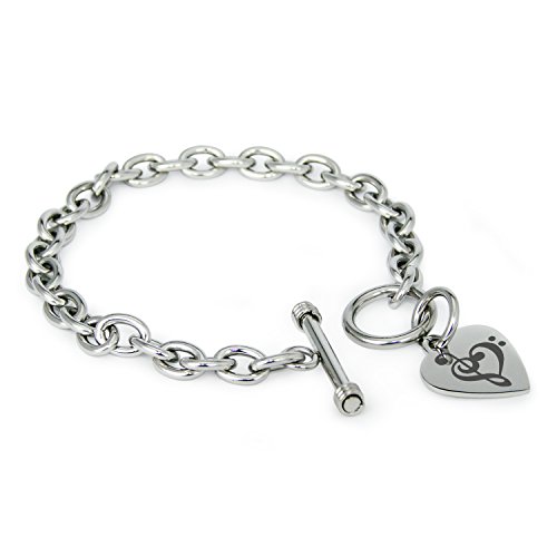 Tioneer Stainless Steel Treble Bass Clef Musical Heart Heart Charm, Bracelet Only #TOP28