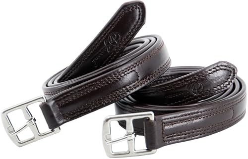 Jeereal Stability English Stirrup Leathers with Strong Nylon Core for Equestrian Riding (Black Brown, 58