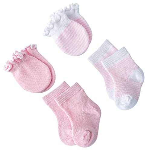 FRCOLOR 4Pairs Gloves and Socks Soft Cotton Mittens for Boy Girl Scratch Hand Covers Stylish Pink Color for Boys and Comfortable Durable Accessories