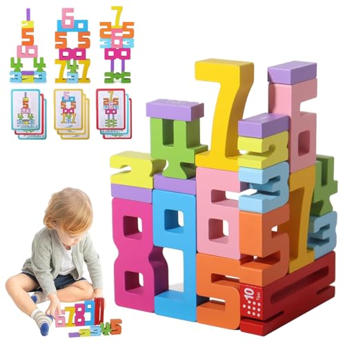 Xgmadiles Montessori Math Blocks for Kids Ages 3-8 | 20PCS Wooden STEM Learning Toys with Balance Game | Self-Checking Number Puzzles & Counting Cubes | Toddler Educational Building Set