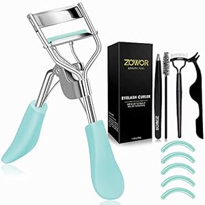 Eyelash Curler with Comb and Brush Fit All Eye Shape Curved Eyelash Curlers with 5PCS Silicone Refill Pad,Natural and Long Lasting Lash Curler for Women Make Up Gift(Blue)
