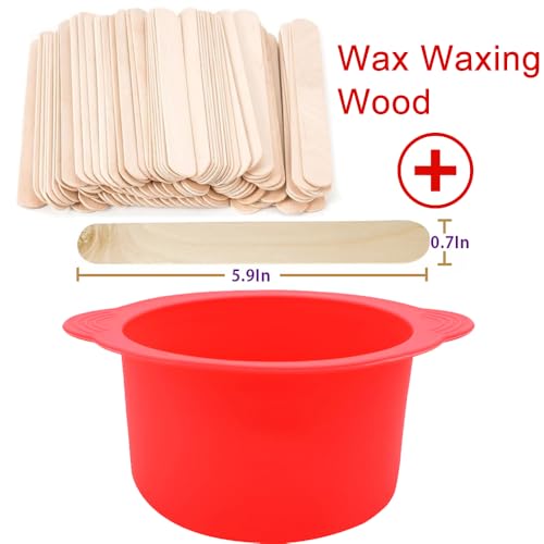 Image of Silicone Wax pot Liner, Silicone Wax Bowl Warmer liner, Non-Stick Melt Pot Replacement, Reusable Melt Liner with 50 Pcs Waxing Sticks Body Hair Removal 14 oz Red