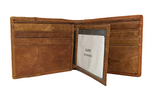 Texas West Western Mens Leather Longhorn Floral Tooled Laser Cut Lone Star Short Wallet (Brown/Beige)3