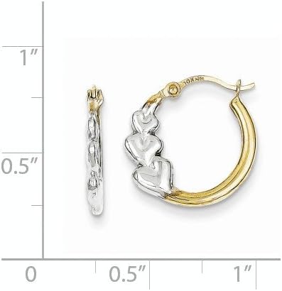10k Yellow Gold & Rhodium And Hearts Hollow Hoop Earrings