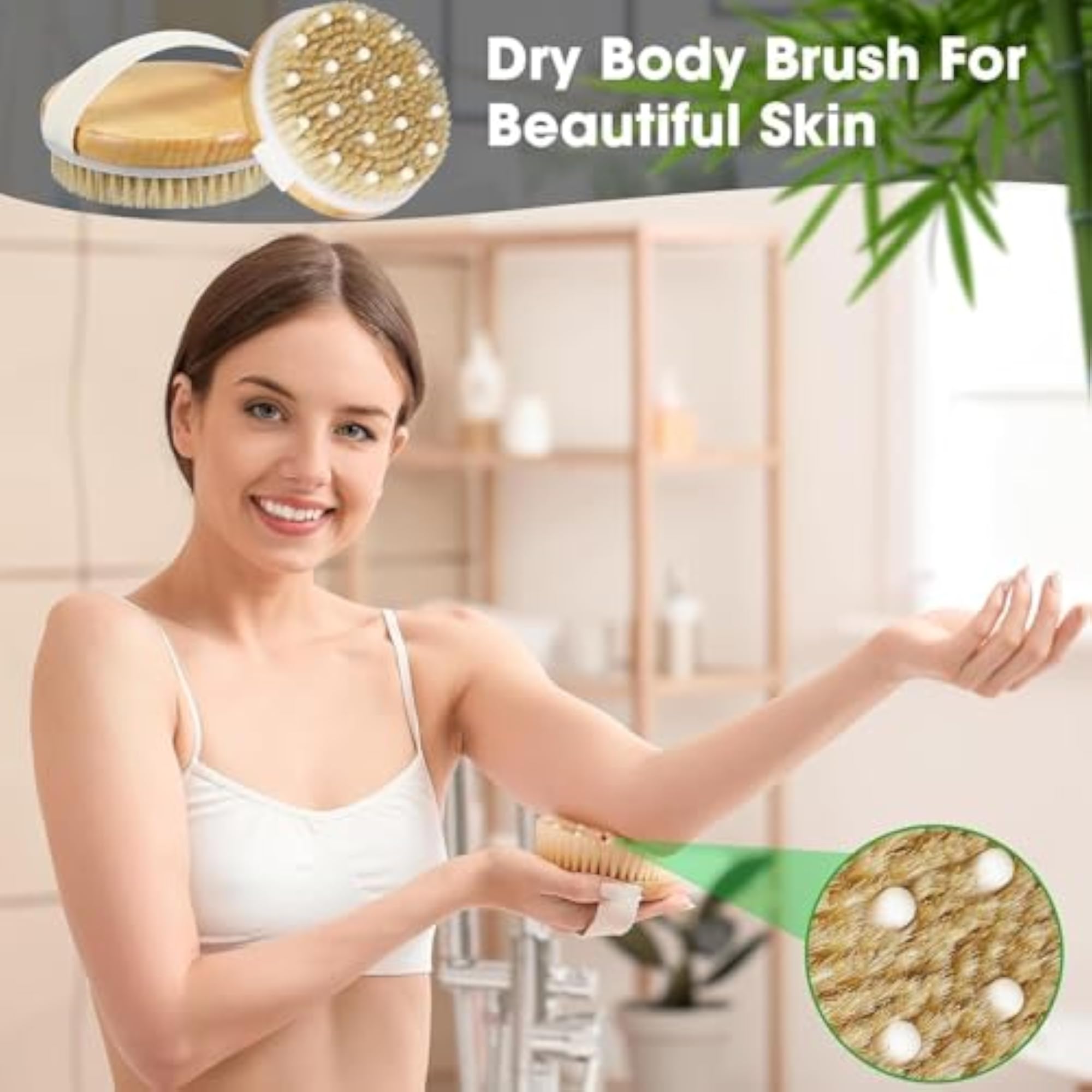 Wooden Round Body Brush with Bristles and Massage Nodes