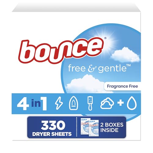 Bounce Free And Gentle Dryer Sheets For Sensitive Skin, Hypoallergenic, Free Of Dyes And Perfumes, Unscented, 330 Count
