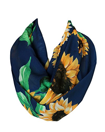 Etwoa Navy Blue Sunflower Pattern Infinity Scarf Circle Loop Scarf4
