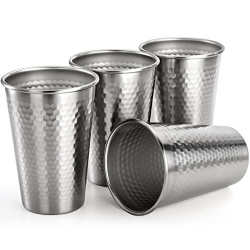 Hiceeden 4 Pack Stainless Steel Pint Cups, 500ml (17oz) Stackable Metal Tumblers - BPA Free Reusable Drinking Glasses for Hot & Cold Drinks, Ideal for Camping, Party, Home, Outdoors