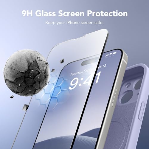 Image of Magnetic for iPhone 15 Case, Compatible with MagSafe, [Screen Protector + Full Camera Protection], Silicone Shockproof Anti-Scratch Protective Phone Case for iPhone 15 6.1 inch, Lilac