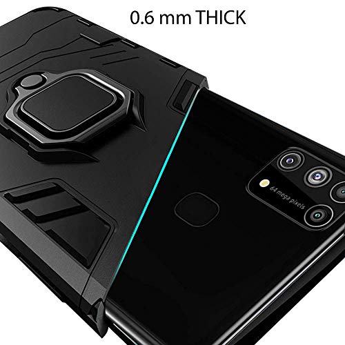 Image of WOW IMAGINE Shock Proof Back Case Mobile Cover for Samsung Galaxy M31 / F41 / M31 Prime (Armor | Hybrid PC + TPU | Full Protection with Ring Holder Kickstand | Carbon Black)