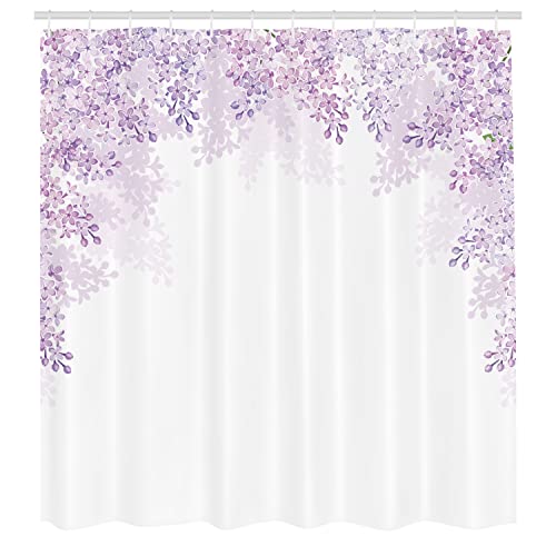 Ambesonne Flower Shower Curtain, Framing Lilac Flowers in Blossom Vernal Season Soothing Color Shades, Cloth Fabric Bathroom Decor Set with Hooks, 69" W x 70" L, Lavender White