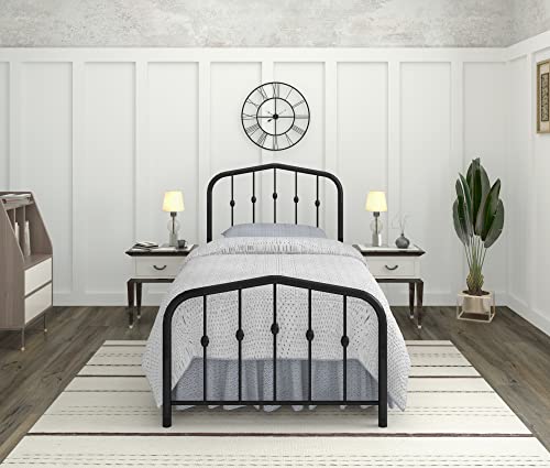 Ambee21 Washington Twin Metal Bed Frame With Headboard And Footboard Platform/Wrought Iron/Heavy Duty/Solid Sturdy Metal Slat/Black/No Box Spring Needed/Mattress Foundation #TOP1