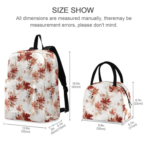 Backpack Lunch Box Set Large Capacity Travel Backpacks and Insulated Lunch Bag for Commute Hiking Picnic Vintage Maple Print2