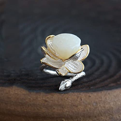 Bague ajustable en argent et jade pour grands doigts sensibles