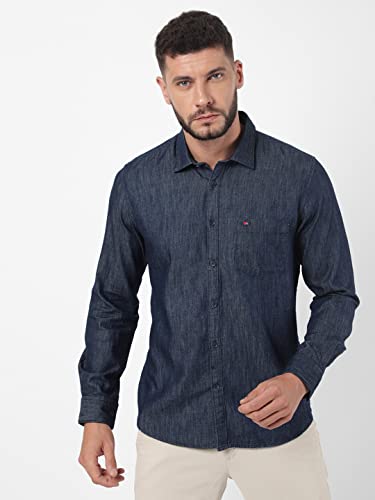 Image of Arvind Men Blue Cotton Shirt