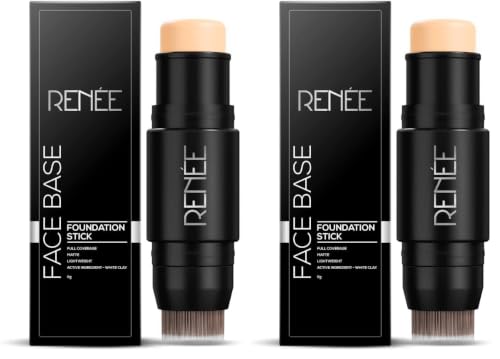 Image of RENEE Face Base Foundation Stick with Applicator Chai Tea 8gm| Enriched with White Clay| Weightless & Long-lasting Formula| Velvet Matte Finish (Pack of 2)