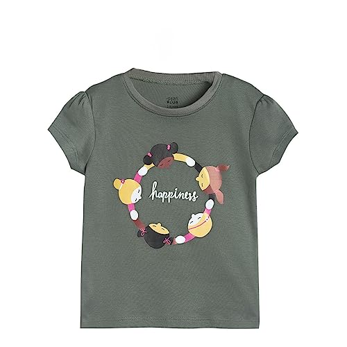 Image of miniklub Girls Olive Green Printed Pure Cotton Regular Top