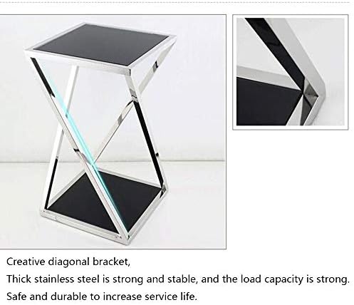 Telephone Table, Stainless Steel Glass Coffee Table,Sofa Side Table/Telephone Table,Black and White Flower Stand,for Living Room Bedroom,Stainless Frame,Black(Black-15.74 * 15.74 * 27.55in