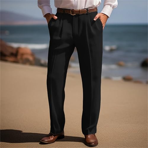 Mens Classic Fit Pants Pleat Front Straight Leg Regular Dress Pants Summer Casual Big & Tall Solid Slacks Trousers3