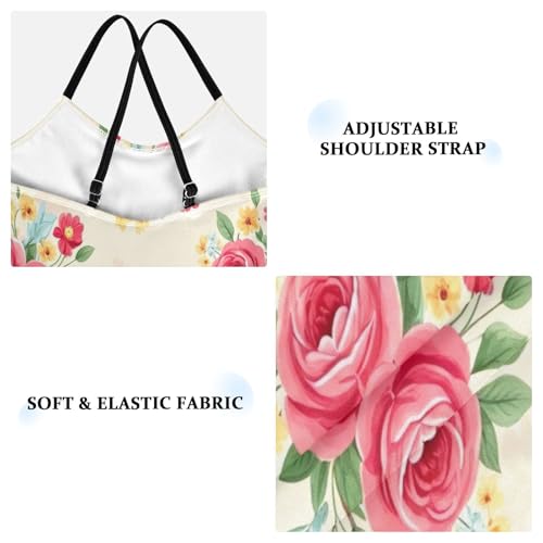 Girl Bathing Suits Beach Bathing Suit 3-10 Y with Adjustable Shoulder Strap, Red Roses3