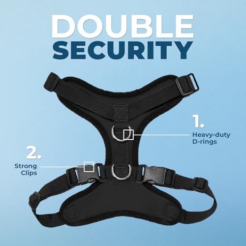 Image of Best Pet Supplies Voyager Step-in Lock Pet Harness w Reflective Pet Leash Combo Set with Neoprene Handle 5ft - Supports Small, Medium and Large Breed Puppies /Cats - Black Set, L